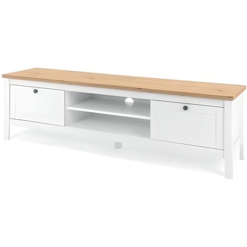 Meuble TV 2 tiroirs -Reproduction chene artisan et blanc - Image du produit 