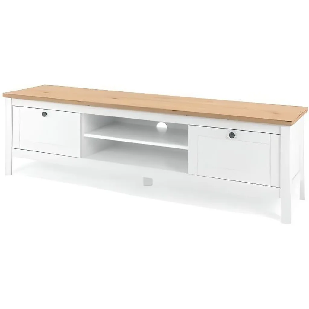 Meuble TV 160 cm avec 2 tiroirs en Chêne Artisan et blanc moderne