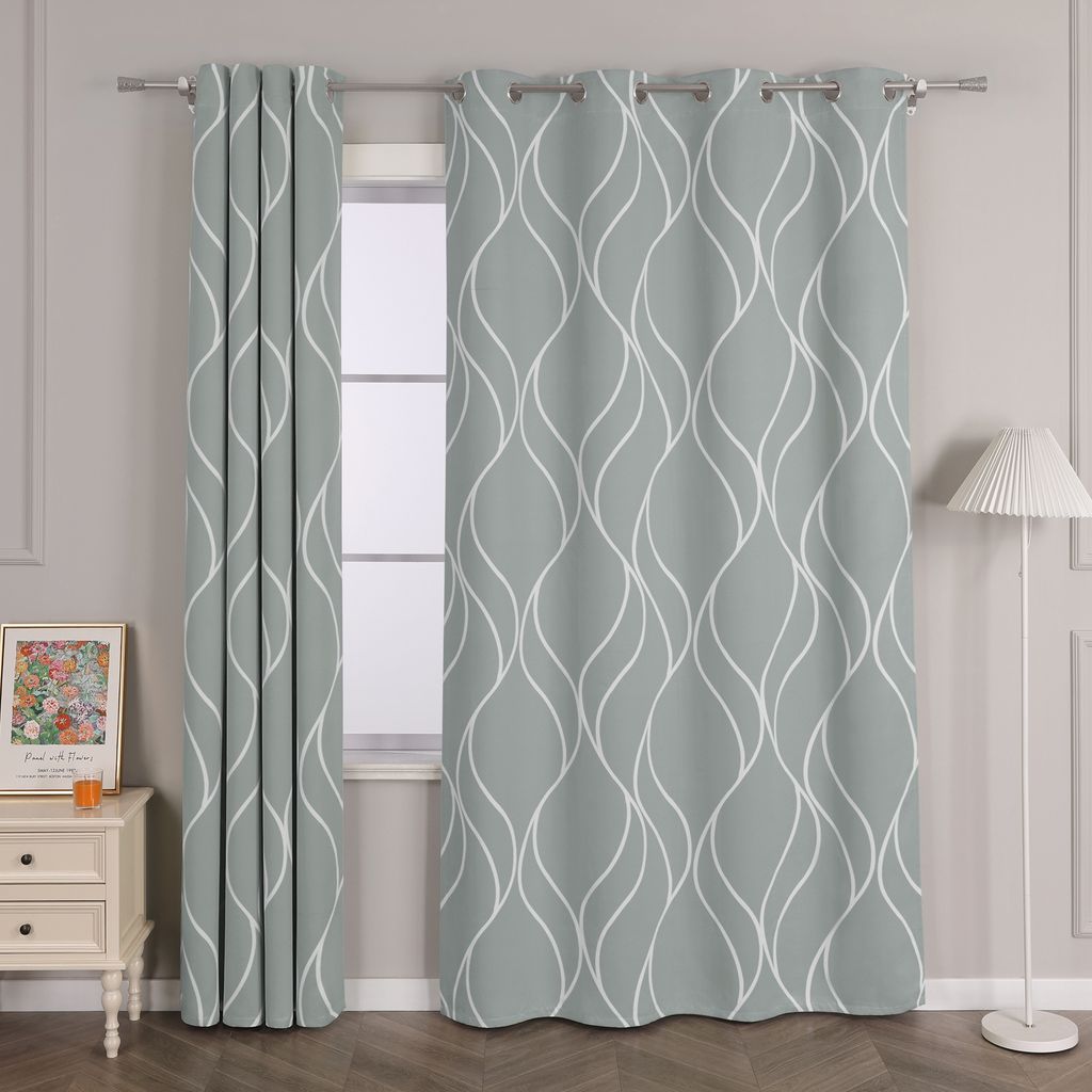 Joyswahl Verdunklungsvorhänge mit Ösen 225x135 cm Grau Thermovorhang Blickdichte Gardinen mit weißen Wellenstreifen Hitzeschutz Kälteschutz