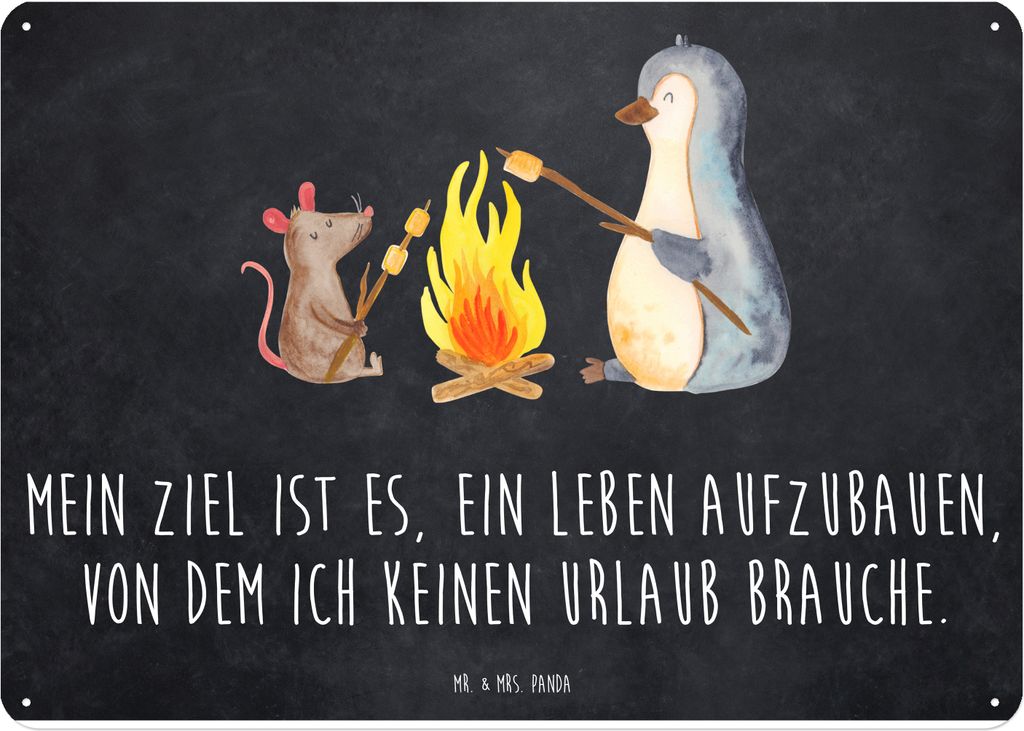 Mr. & Mrs. Panda tafel Pinguin Lagerfeuer DIN A4 - Kreidetafel - Geschenk, Maus, Wandbild, Motivation, Feuer, Magnetschild, Metallbild, Türschild,...