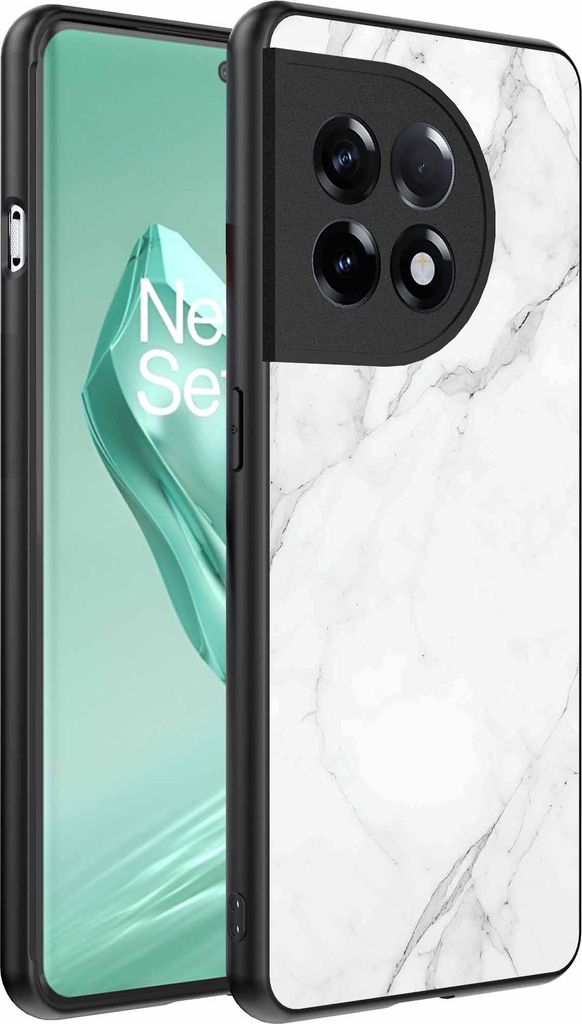 Fit für OnePlus 12R Telefon Fall mit weißen Marmor Impressum - TPU Backcover Fall weißen Marmor Design - schwarz - Smartphonica