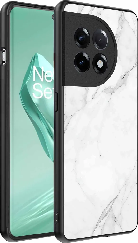 Adatto per OnePlus 12R Custodia per telefono con impronta di marmo bianco - TPU Backcover Case White Marble Design - Nero - Smartphonica