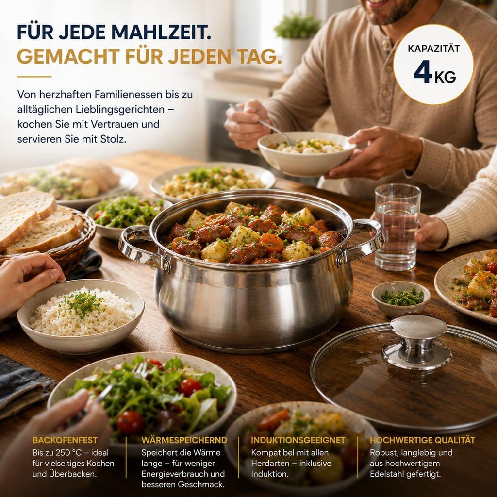Edelstahl Topfset Induktion – 5-Schicht-Boden für