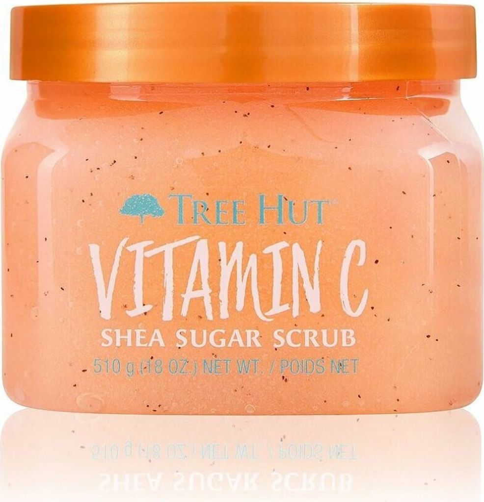 A jar of Tree Hut Vitamin C Shea Sugar Scrub.