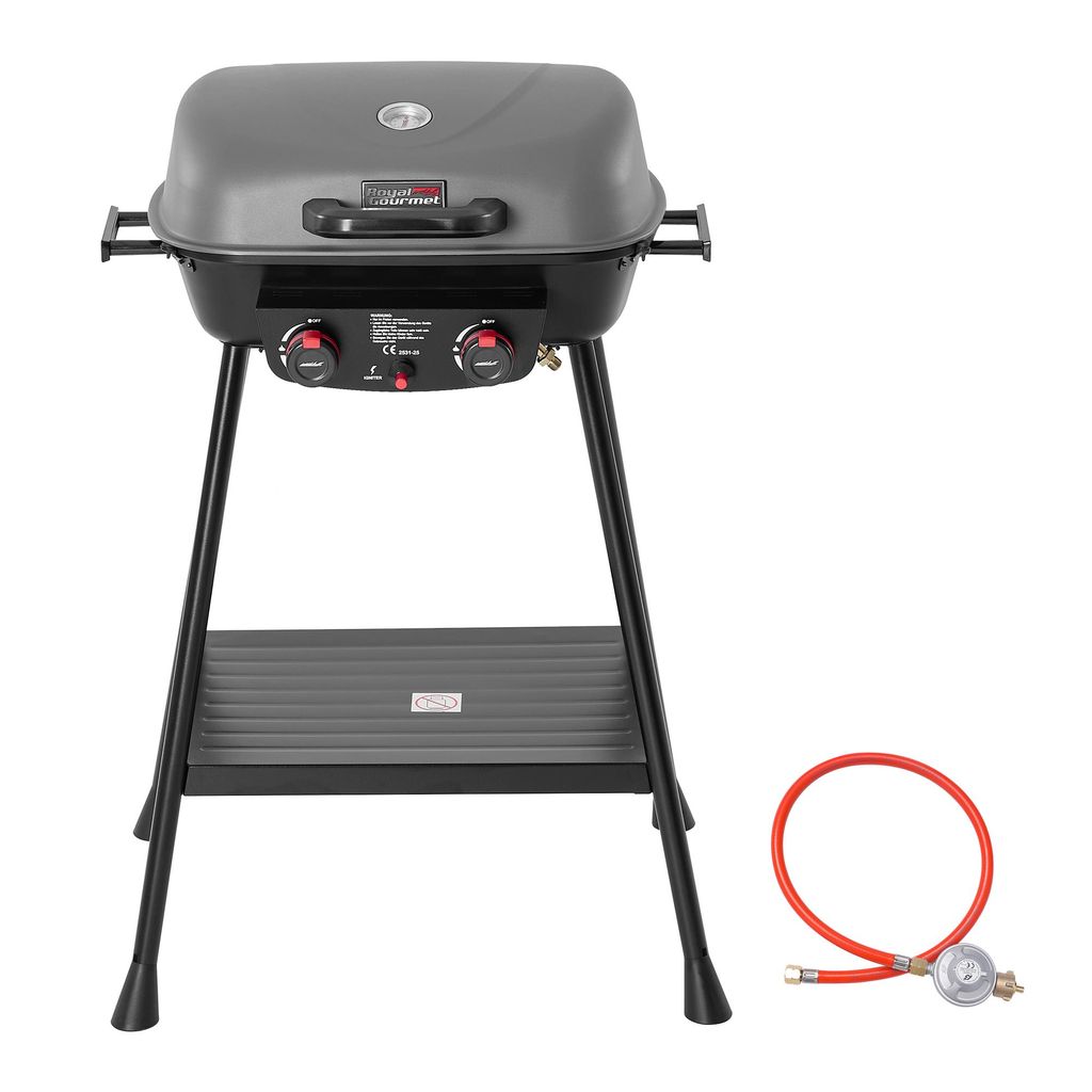 Royal Gourmet 2-Brenner Gasgrill, 5 kW Standgrill mit Grillplatte und Grillrost, Outdoor Gasgrill für Balkon, Terrasse, Camping