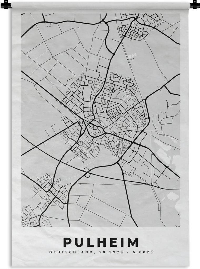 MuchoWow Wandteppich Wandbehang Pulheim - Stadtplan - Deutschland - Karte 60x90 cm Tapisserie Dekoration Wandtuch - Foto-Teppich - Abwaschbar