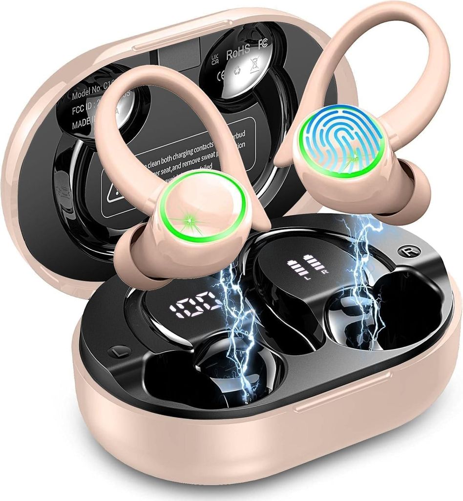 Bluetooth 5.4 Sport Kopfhörer mit HiFi Stereo, 50 Stunden Wireless In Ear Kopfhörer Geräuschunterdrückung ENC und 4 HD Mics, IP7 Wasserdicht