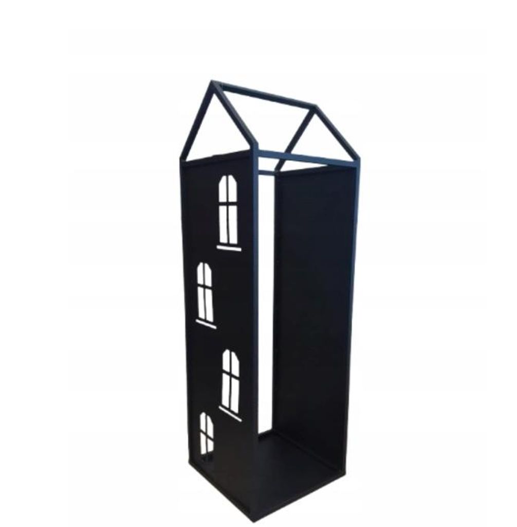 Schwarzer Metall-Kaminholzbehälter mit Griff, 1 Seite ohne Aussparungen