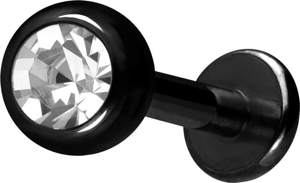 Ohrpiercing, Nasenpiercing Titan Labret mit Innengewinde KRISTALL Schwarz Stablänge: 7mm + Stabstärke: 1,6mm + Kugelgröße: 4mm