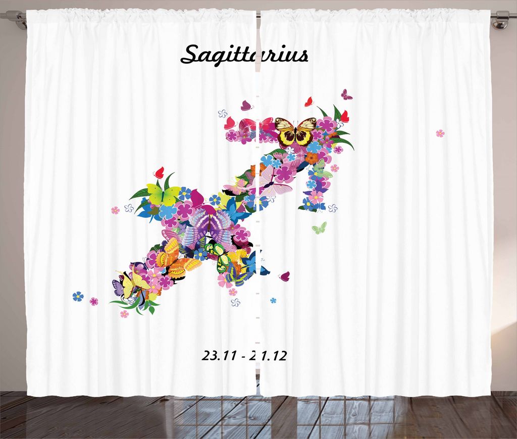 ABAKUHAUS Schütze Rustikaler Gardine, Pfeil Blumen, Schlafzimmer Kräuselband Vorhang mit Schlaufen und Haken, 280 x 245 cm, Mehrfarbig