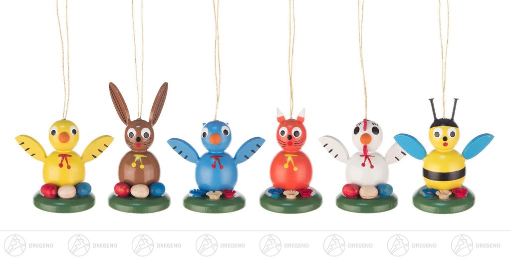 Ostern & Frühjahr Behang Tiere auf Sockel (6) Höhe ca 5,5 cm NEU