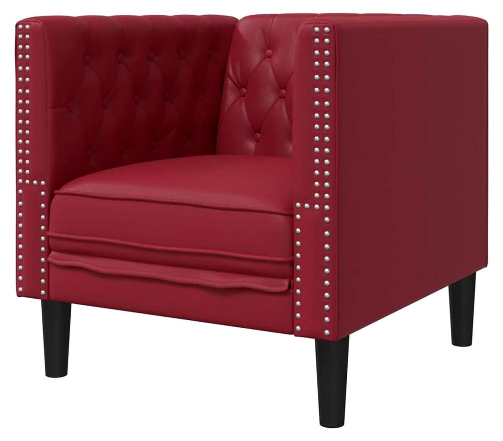Chesterfield Lounge-Sessel, Relaxsessel, Wohnzimmer, Schlafzimmerstuhl, Bordeauxrot, Kunstleder