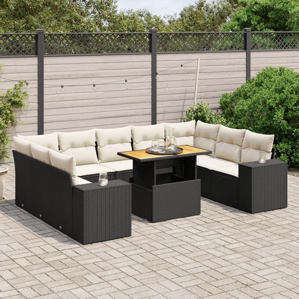 Maison Exclusive - 10-tlg. Garten-Sofagarnitur mit Kissen Schwarz Poly Rattan