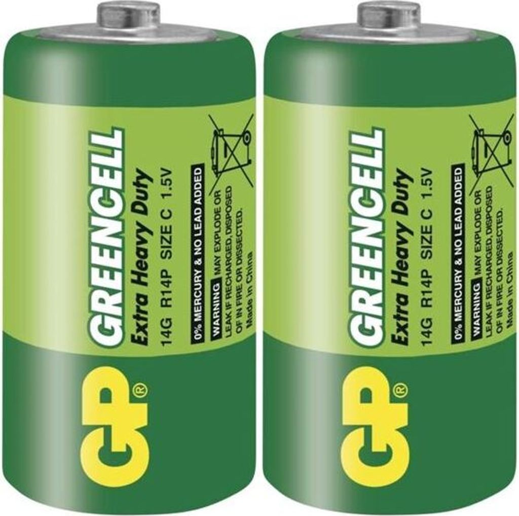 Zink-Kohle-Batterie GP 14G-S2 Greencell, R14, 2 Stk. im Paket, Schrumpfschlauch, 1,5V