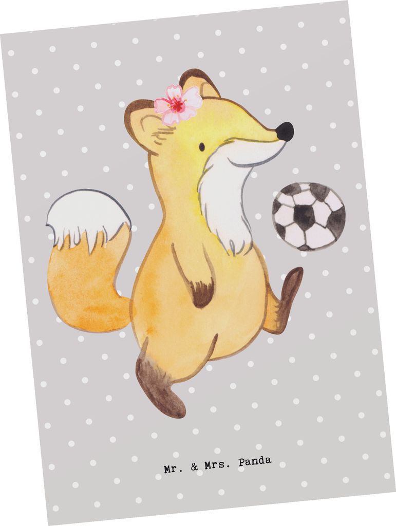 Mr. & Mrs. Panda Grußkarte Fußballtrainerin Herz - Grau Pastell - Geschenk, Glücksbringer, Postkarte, Ansichtskarte, Fußballspiel, Postkarten, ...