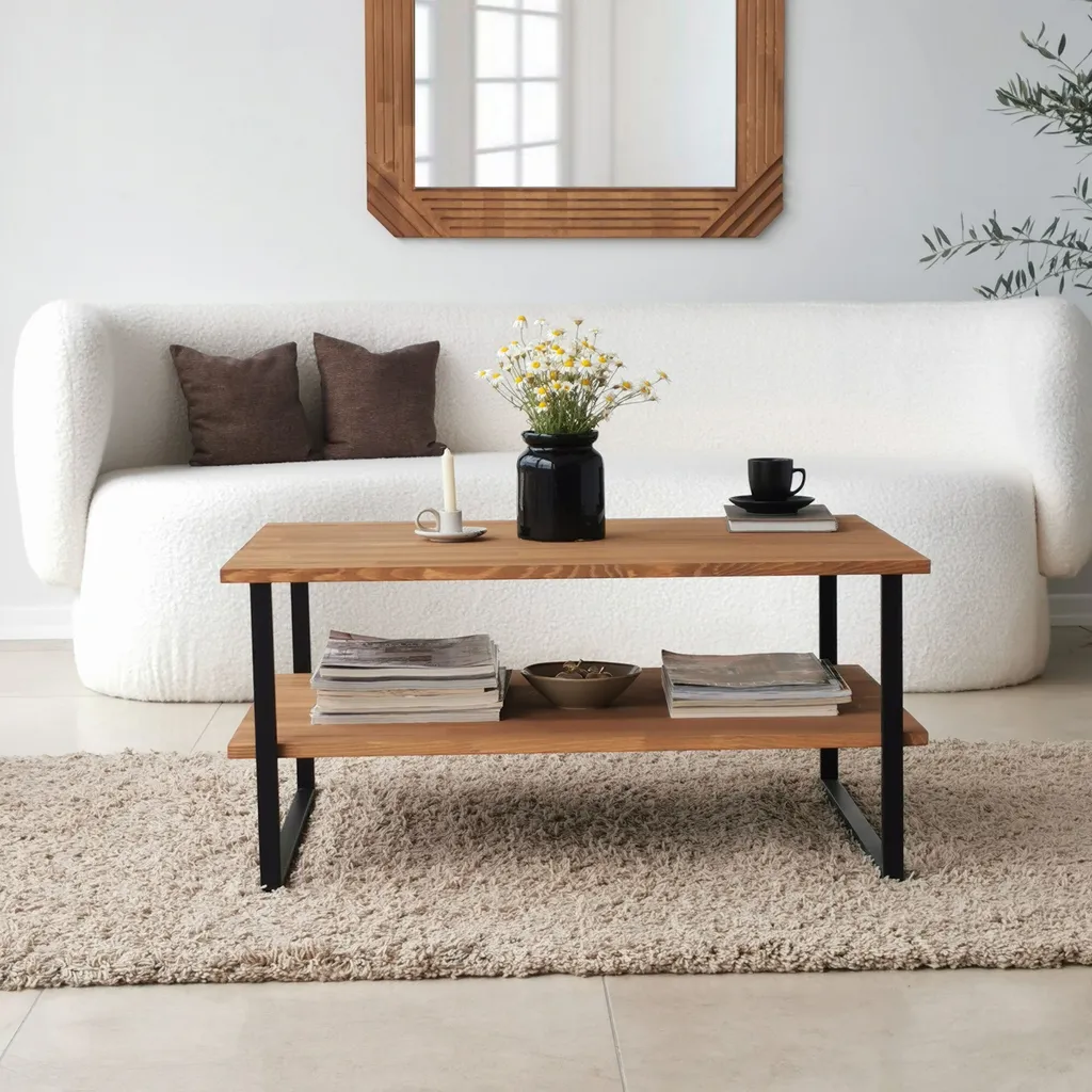 Table Basse Rectangulaire Neta en Bois Massif Finition Chêne Naturel
