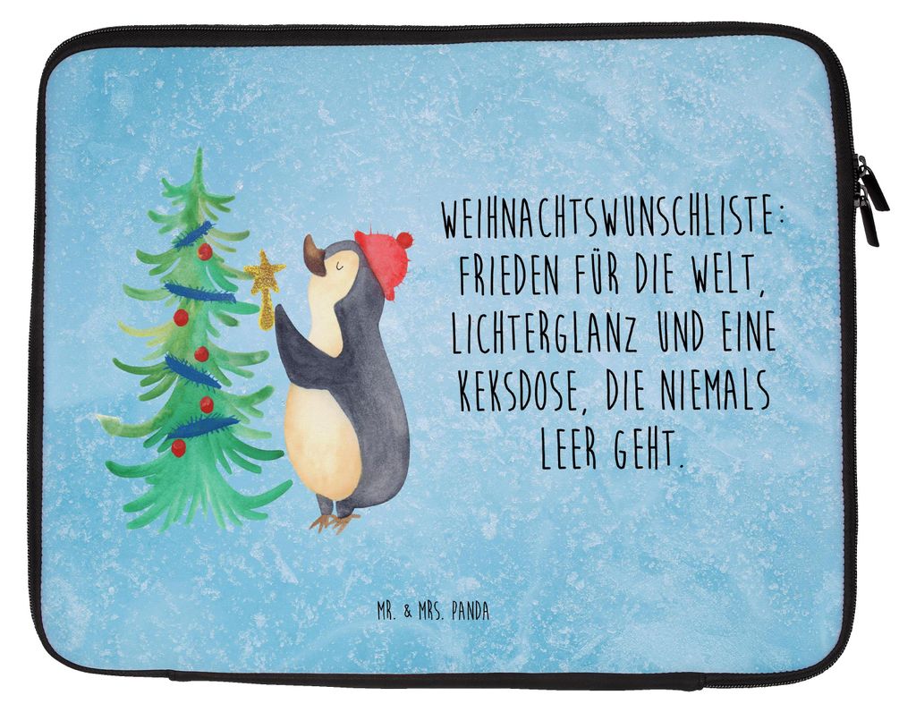 Mr. & Mrs. Panda Laptop Tasche Pinguin Weihnachtsbaum 33 x 42 cm - Eisblau - Geschenk, Laptoptasche, Weihnachten, Schutzhülle, Laptophülle, Winte...