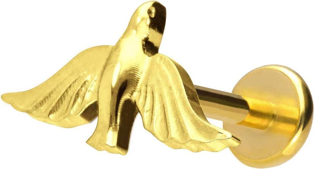 Ohrpiercing, Nasenpiercing Titan Labret mit Push Fit TAUBE Gold Stablänge: 10mm | Stabstärke: 1mm