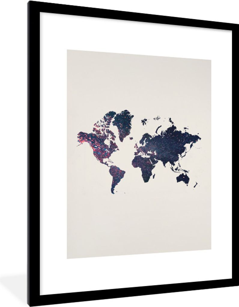 MuchoWow Gerahmtes Poster Weltkarte - Galaxie - Weiß 60x80 cm - Poster mit Schwarzem Bilderrahmen Wandposter Rahmen Foto Bilder - Wohnzimmer - D...