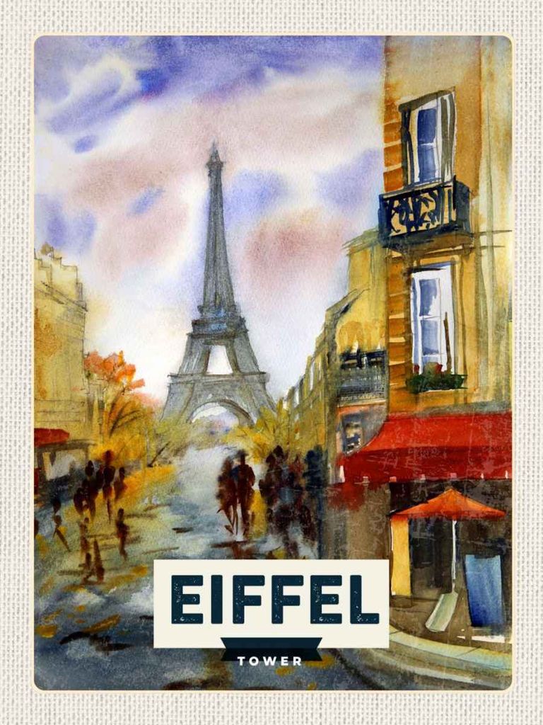 vianmo Holzschild 40x30 cm Eiffel Tower malerisches Bild Kunst Bildmotiv Reisemotiv Europa
