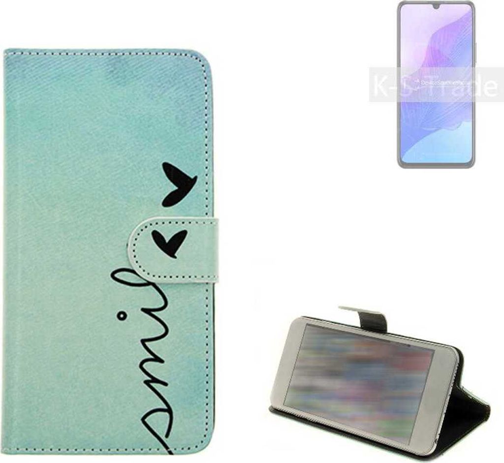 K-S-Trade Schutz Hülle Handy Hülle kompatibel mit Huawei Honor 30 Lite Hülle Handyhülle cover bookstyle Etui Handyhülle ''smile'' türkis