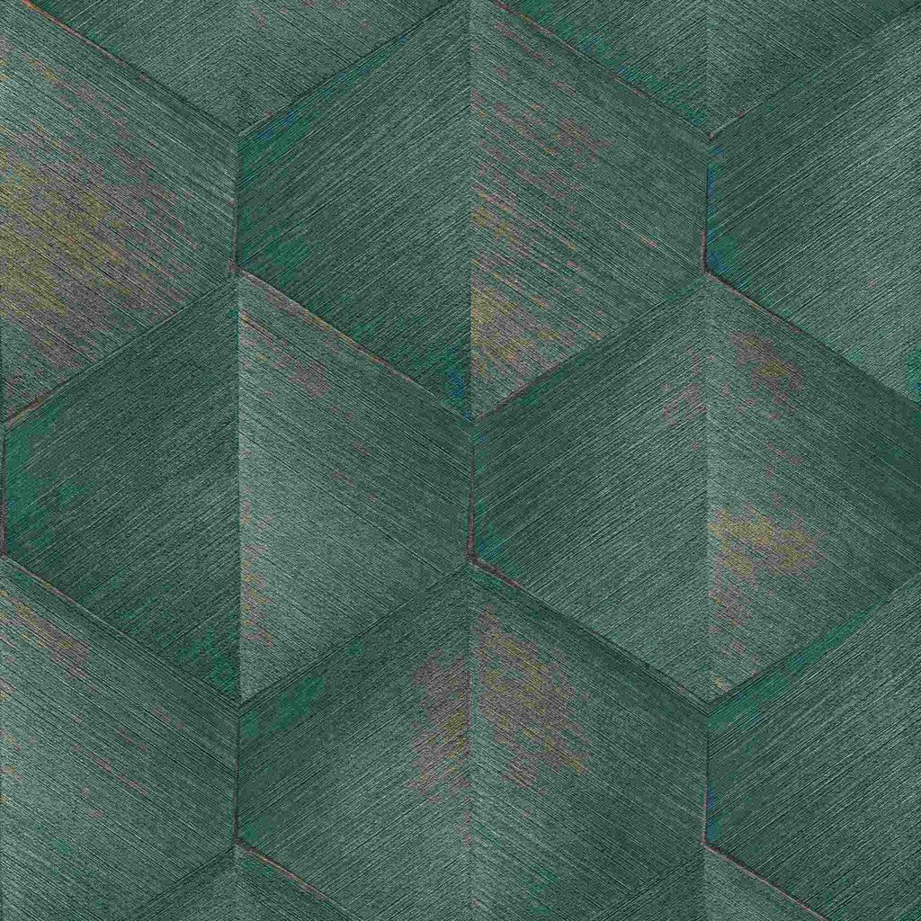 A repeating geometric pattern of hexagonal shapes with a textured, metallic sheen.