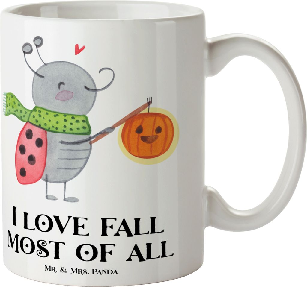 Mr. & Mrs. Panda Kaffeetasse Smörle Laterne - Weiß - Geschenk, Bedruckte Tasse, Pott, Trinkbecher, Becher, Marienkäfer, Dekoration, Herbst