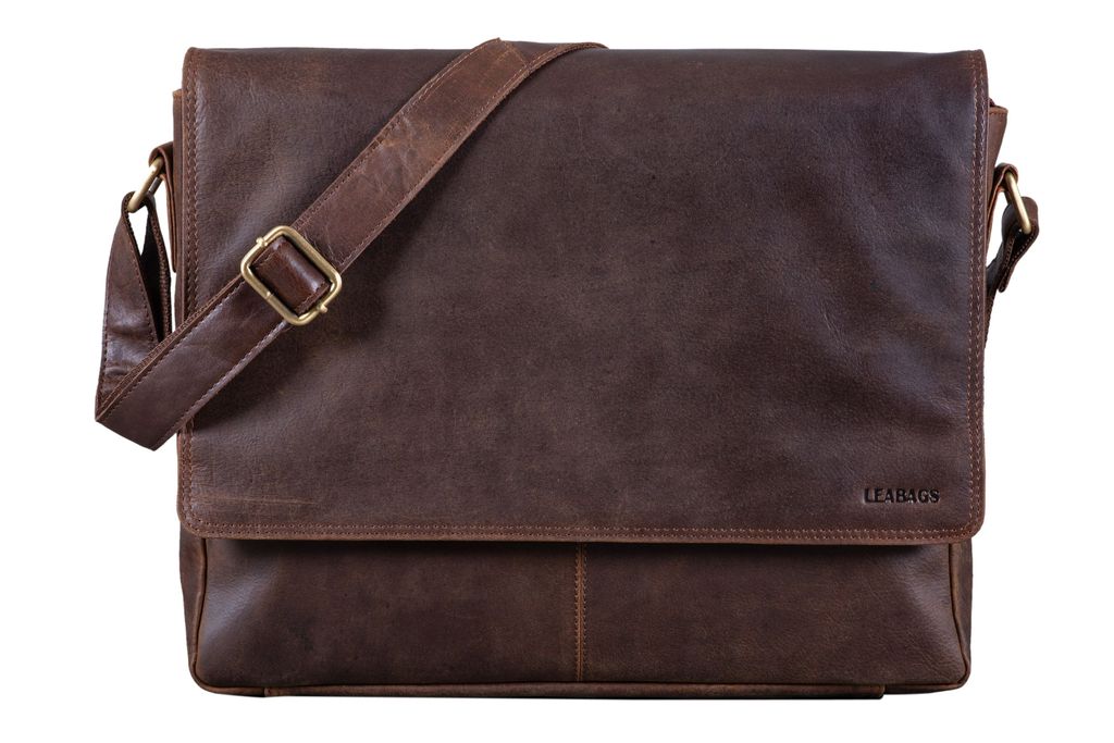 LEABAGS Leder Umhängetasche Herren & Damen I Messenger Bag mit Schultergurt I Echtleder Laptoptasche - Gut
