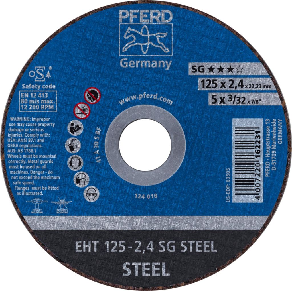 Pferd Trennscheibe für Metall Durchmesser 125x2,4mm Bohrung 22,23mm gerade - 61321222