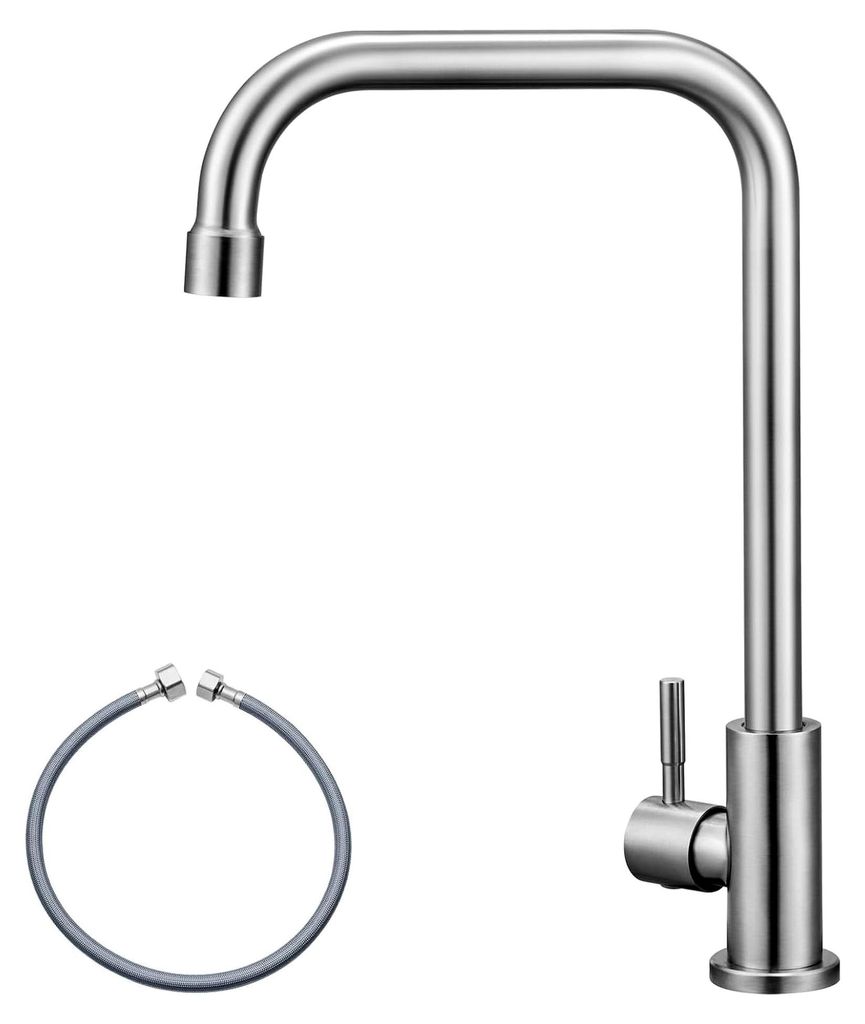 Kaltwasserhahn aus Edelstahl, 360° drehbarer Wasserhahn für Kaltwasser, Armatur für Küche, Gäste-WC, Garten und Wohnmobil, gebürstet