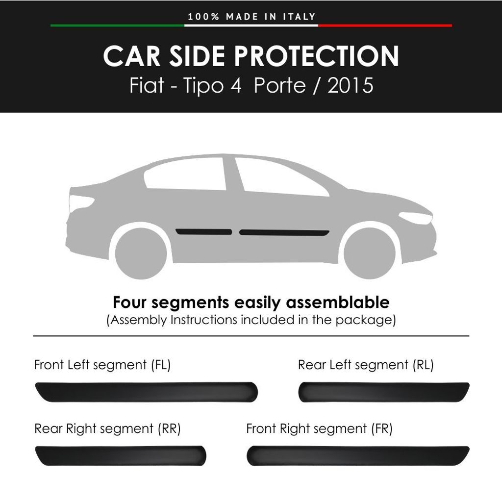 Seitenleisten Stoßfänger für Fiat Tipo 4 Türen 2015 mit doppelseitigem Aufkleber 3M