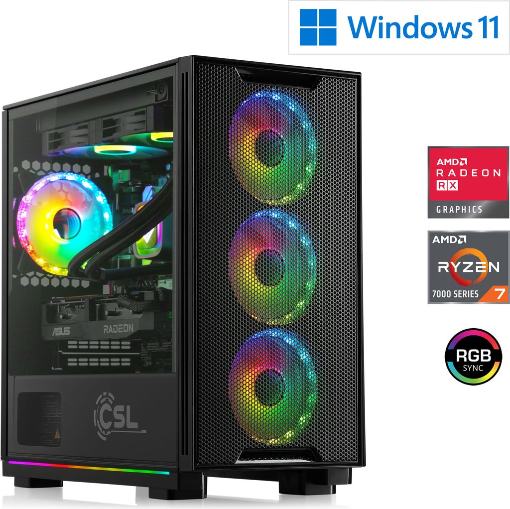 CSL Gaming PC AMD Ryzen 7 7800X3D, 5200 MHz, Radeon RX