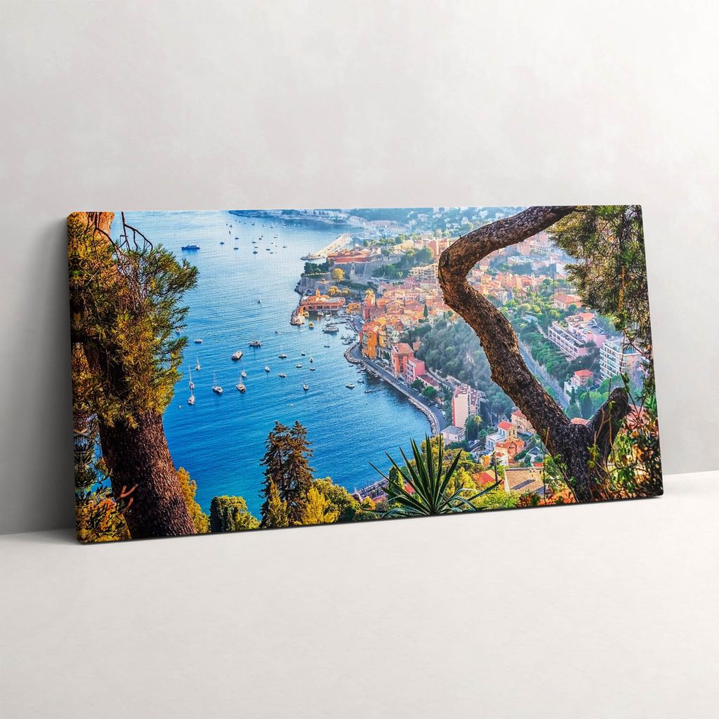 Das Dorf Villefranche-sur-Mer – Leinwandbild Wandbild – 100x50 cm – Leinwandbilder – Wandbilder – Schlafzimmer – Flur