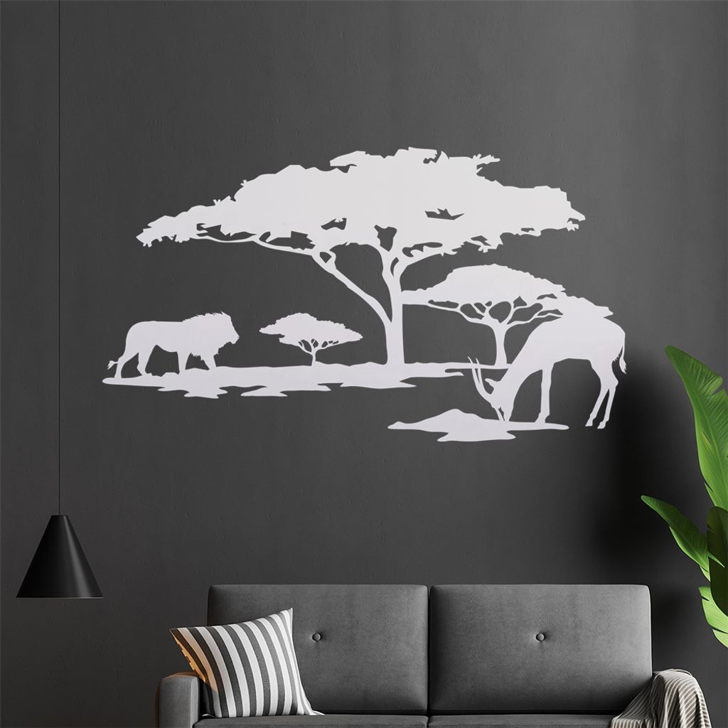 KIWISTAR Afrika Motiv Löwe u. Antilope Wandtattoo in 6 Größen - Wandaufkleber Wall Sticker - Dekoration, Küche, Wohnzimmer, Schlafzimmer, Badez...