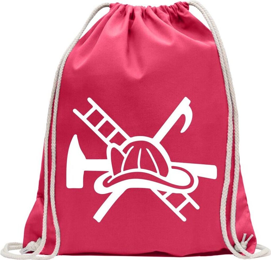 Kiwistar - Turnbeutel - pink - Feuerwehrhelm - Motiv 2 - Fun Rucksack Sport Beutel Gymsack Baumwolle mit Ziehgurt