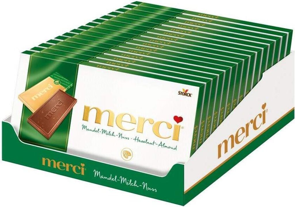 15 x merci - Tafelschokolade - Mandel-Milch-Nuss - 100g Produktbild 