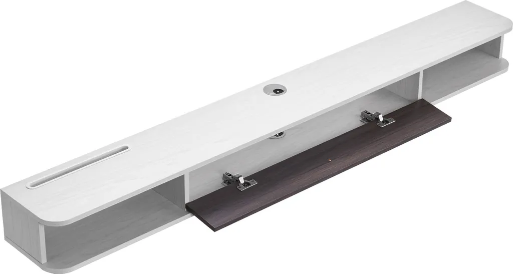 Banc TV Mural Blanc 180 cm avec Trou de Câble et Finition Haute Qualité
