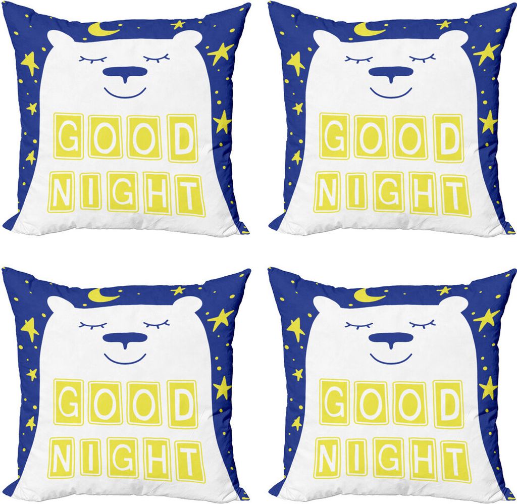 ABAKUHAUS Kindergarten Kissenbezug Set (4 Stück), Polar Bear Nacht Text, Moderner Doppelseitiger Digitaldruck, 40 cm x 40 cm, Dunkelviolett Blau Gelb