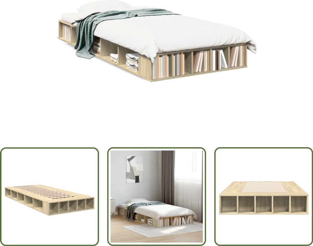 The Living Store Bettgestell Sonoma-Eiche 100x200 cm Holzwerkstoff