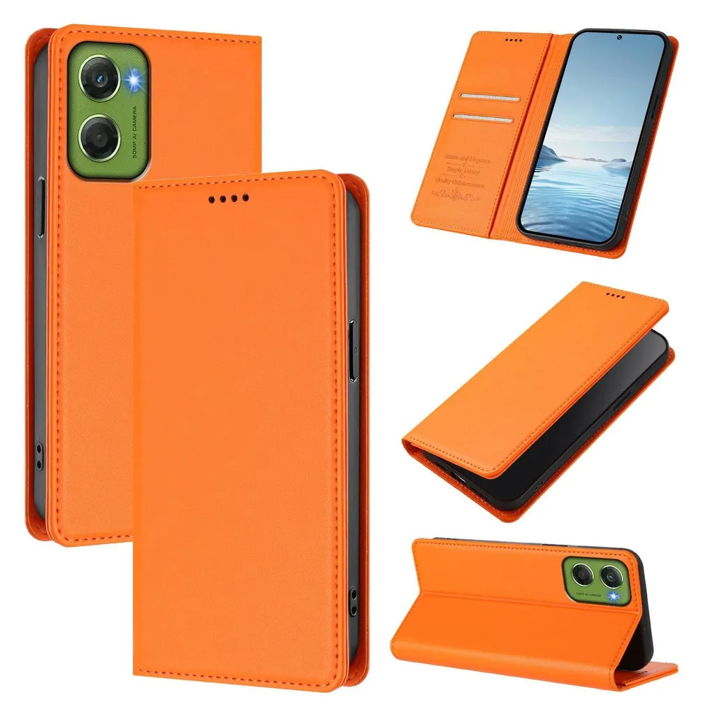 GOGME Cover Motorola Moto Edge 50 Neo - Custodia In Similpelle Arancione Con Protezione Fotocamera