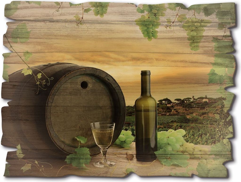 ARTland Holzbild Vintage Wein Trauben Reben Weinberg Größe: 40x30 cm