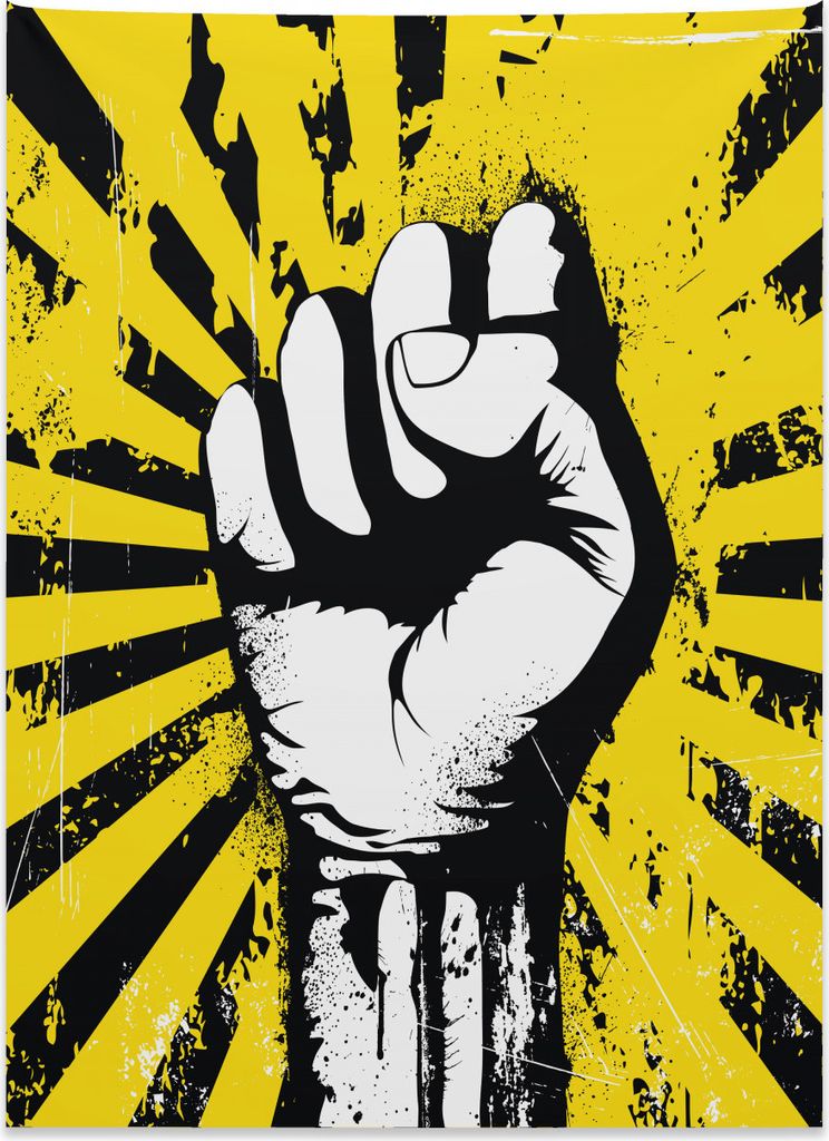 Abakuhaus urban Graffiti Wandteppich, Geballte Faust aus Weiches Mikrofaser Stoff Kein Verblassen Klare Farben Waschbar, 110 x 150 cm, Gelb Weiß u...