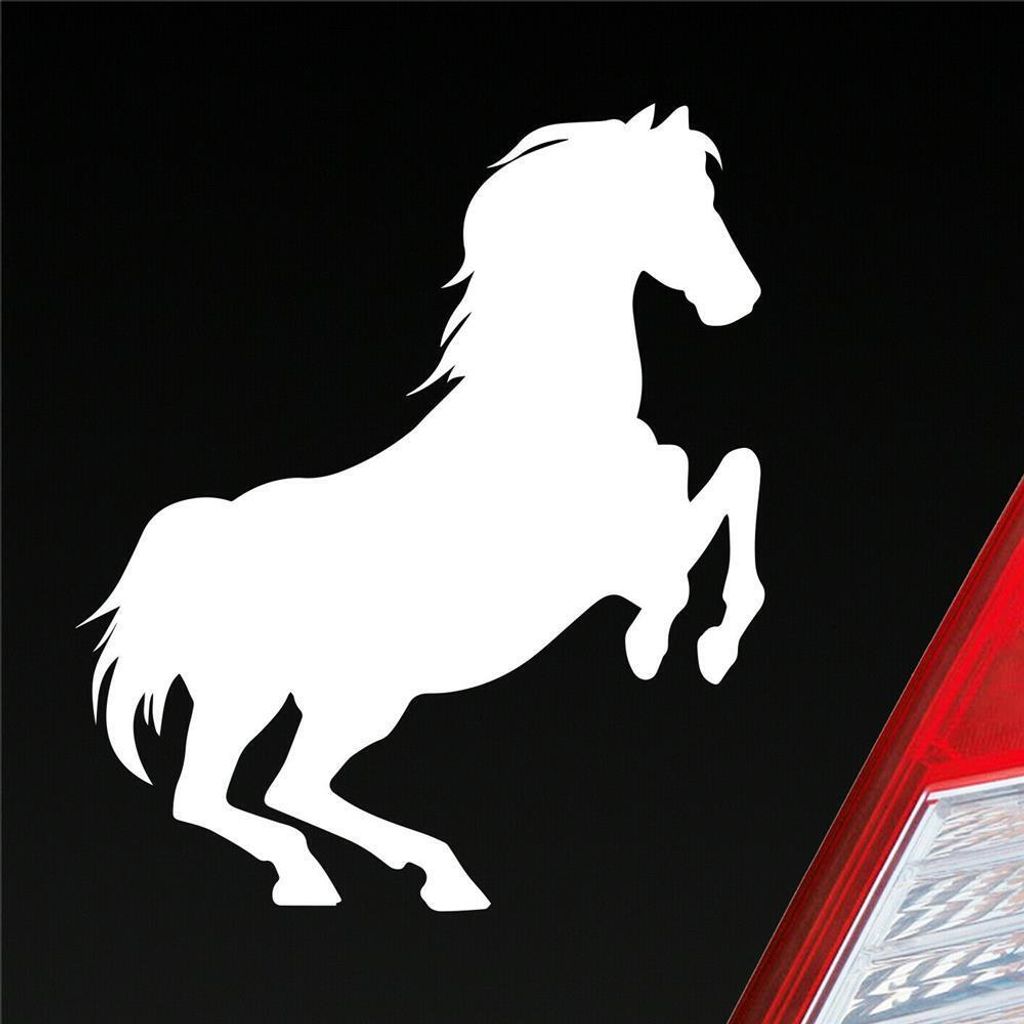 Auto Aufkleber Pferd Horse Pony Pferdeliebhaber Reiten 10x11,5 cm Weiss Glanz Sticker Heckscheibenaufkleber