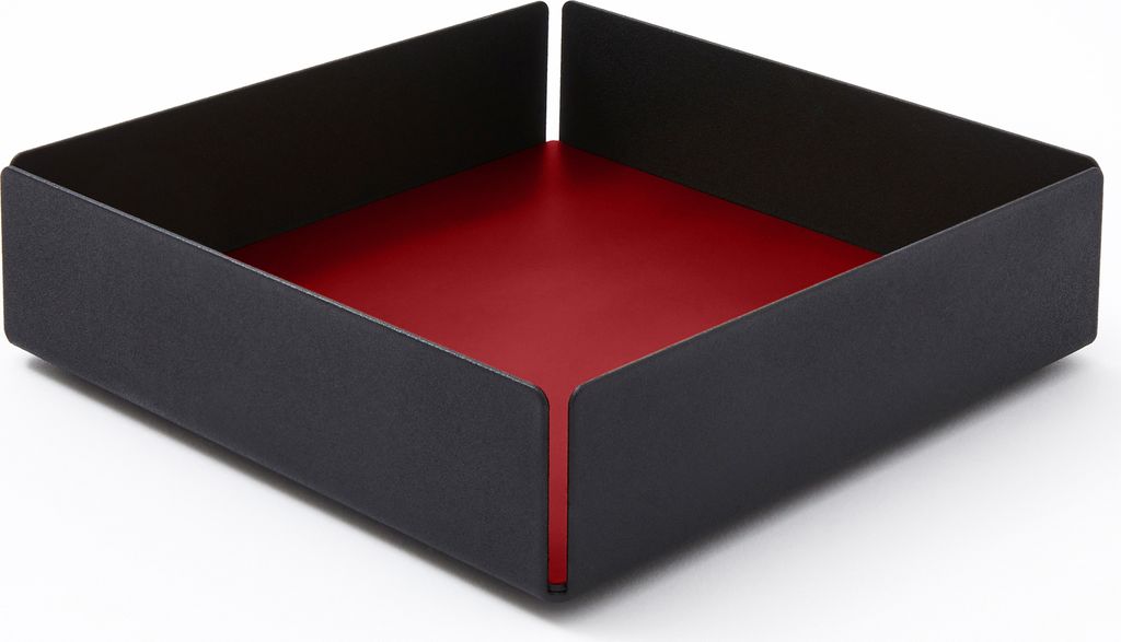 Taschenleerer Struktur aus Schwarzem Stahl cm 14.5 x 14.5 x H.4 - Boden aus Leder Ferrari Rot - Hergestellt in Italien