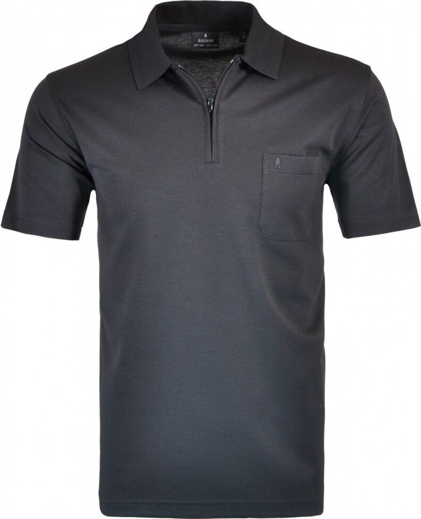 RAGMAN Herren Poloshirt Kurzarm Polokragen Zipper Regular Schwarz M