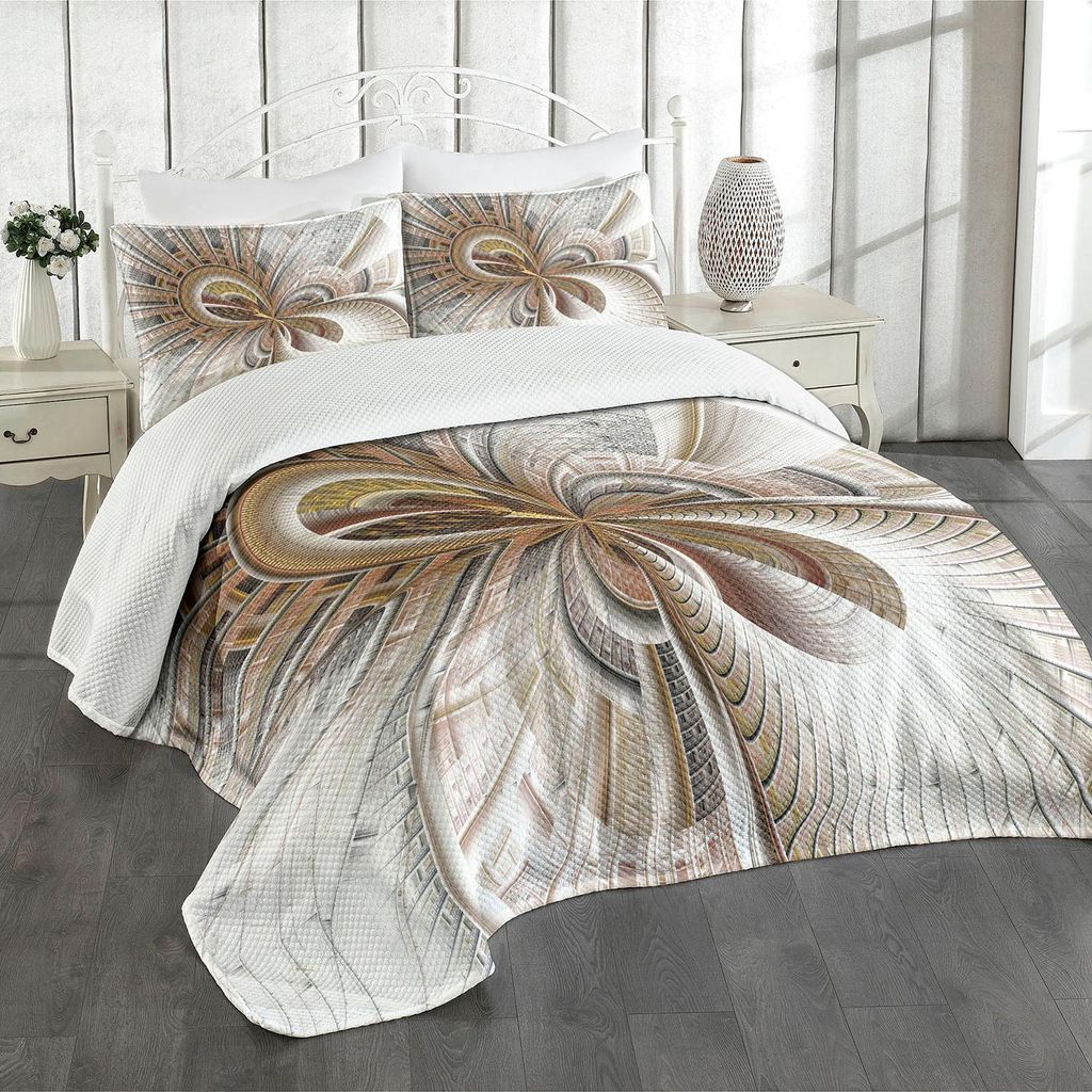 ABAKUHAUS Steampunk Tagesdecke Set, Abstrakte Fraktal Grafik von fantastischen Verbogenen Formen und Linien Design, 264 x 220 cm, Mehrfarbig