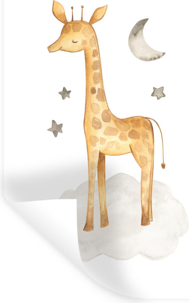 MuchoWow Wandtattoo Wandsticker Wandaufkleber Giraffe - Mond - Sterne 40x60 cm Selbstklebend und Repositionierbar - Wierderverwendbar - Selbstkle...
