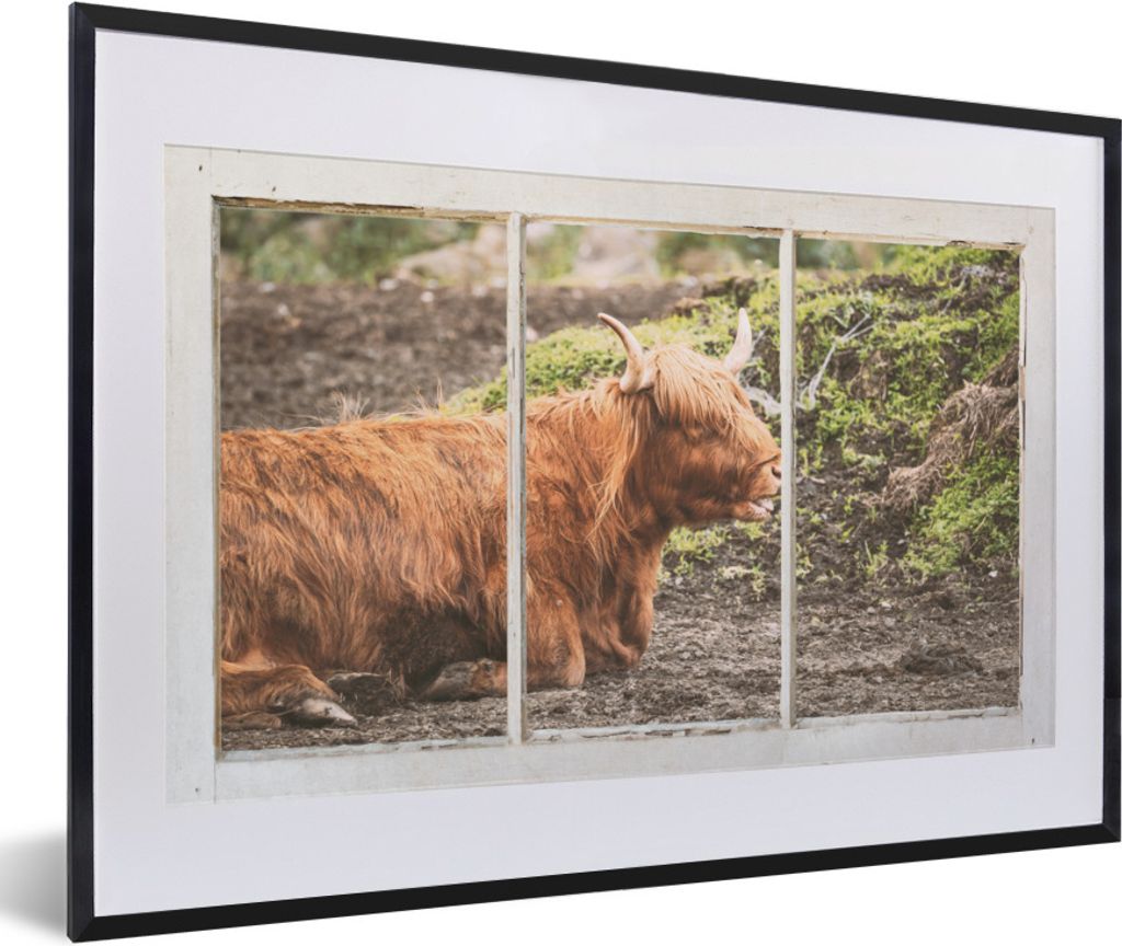 MuchoWow Gerahmtes Poster Schottische Highlander - Ansicht - Natur 60x40 cm - Poster mit Schwarzem Bilderrahmen Wandposter Rahmen Foto Bilder - S...