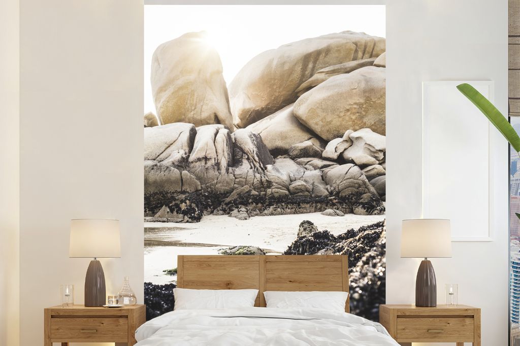 MuchoWow Fototapete für Wohnzimmer oder Schlafzimmer Wandtapete Vinyl Motivtapete Abstrakter Morgen an der spanischen Küste - 145x220 cm - Wand...