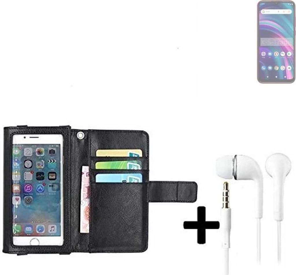 K-S-Trade Handyhülle + Kopfhörer kompatibel mit BLU G51 Schutzhülle Case mit Displayschutz / Schutzfolie schwarz + Kopfhörer Flip Cover Wallet